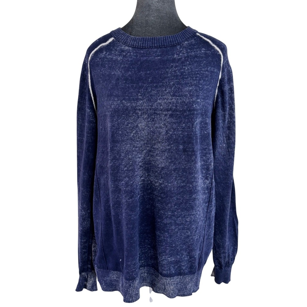 Helix Mens Indie Urban Blue Acid Wash Cotton Crewneck Sweater Contrast Stitch L